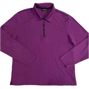 Bugatchi Men's Long-Sleeve Quarter-Zip Placket‎ Polo Shirt PLUM Large
